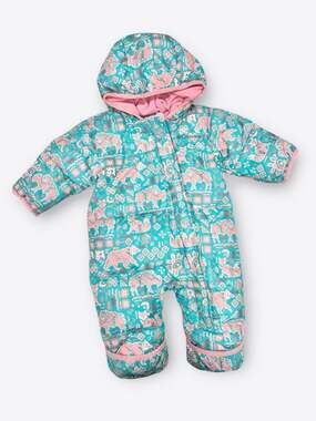 Columbia Infant Snuggly Bunny Bunting Down Snowsuit 3-6 Months Teal Pink Critter